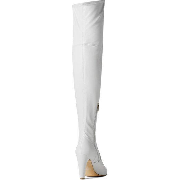 Women's White/Pu Faux Leather Thigh High Over The Knee Long Pointed Toe Boots - Picture 4 of 6